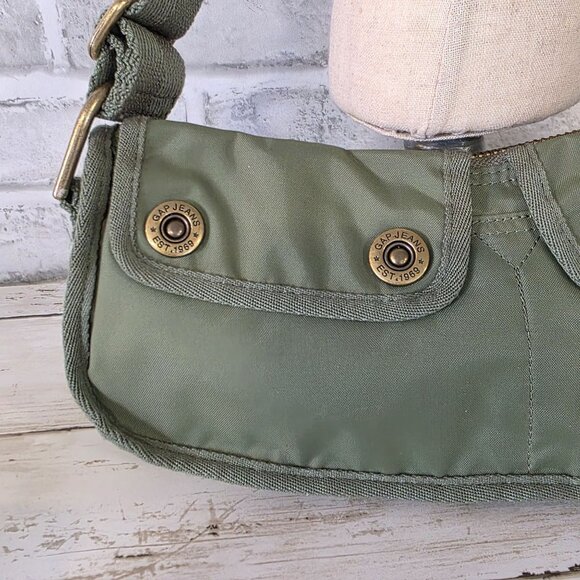 Vtg Gap Y2K Nylon Handbag Olive Green Mini Hobo Purse Shoulder Bag Paramilitary - Picture 3 of 9